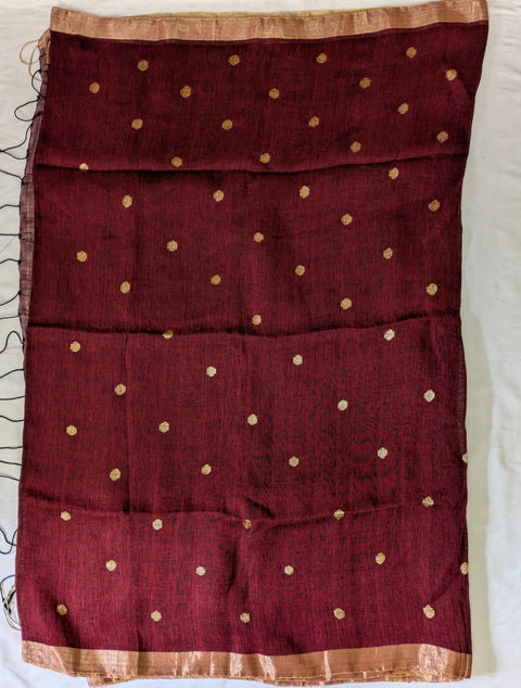 Madhur Maroon Linen Saree
