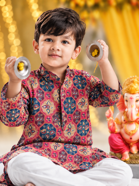 Bum Bum Bole boys blue festive kurta set close-up