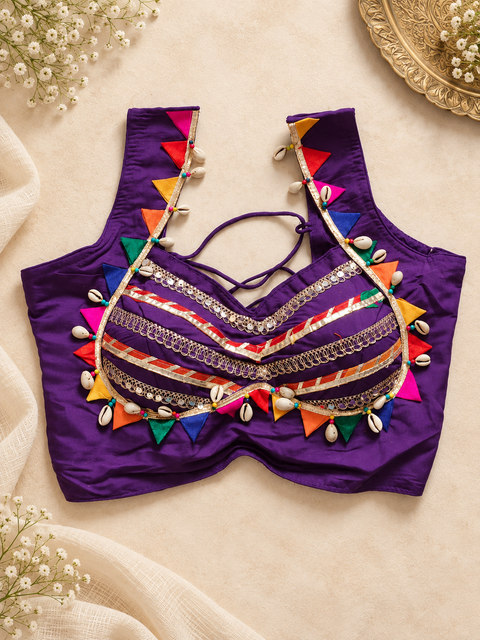 Purple Navratri blouse front view