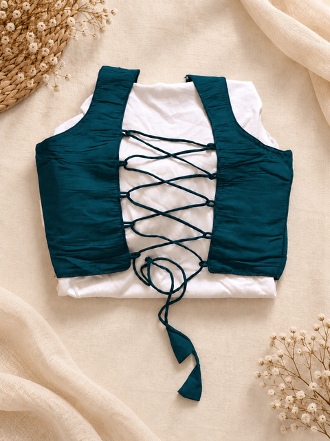 Deep blue blouse back detail