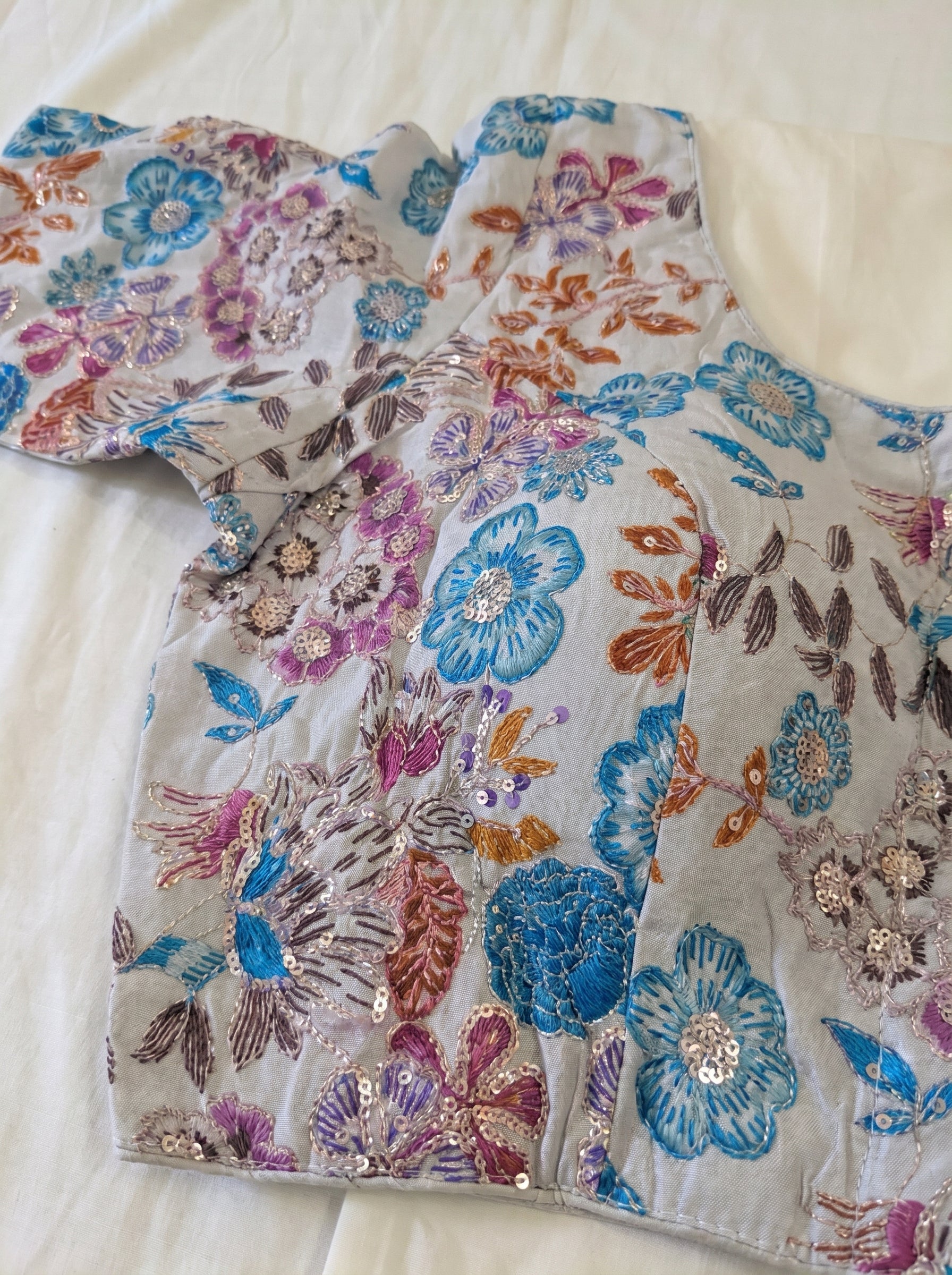 Ivory Chinon Silk Floral Blouse