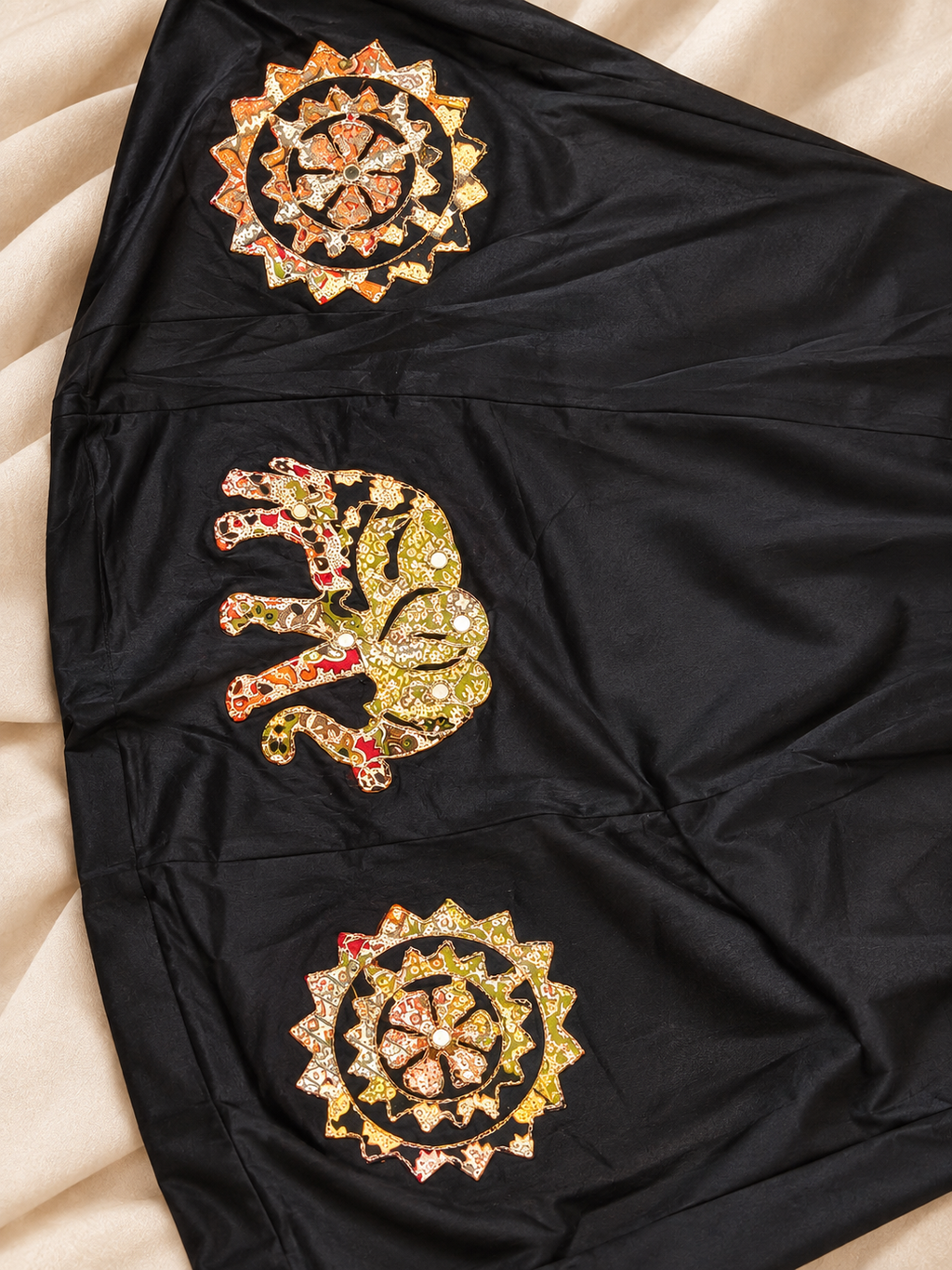 Mother Daughter Matching Black /Green Ajrak Elephant Applique Ghagra Choli Set