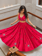 Desi Girl red bunting mirror-work chania choli model view