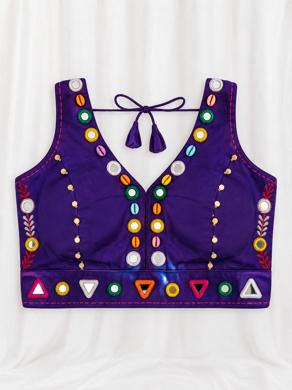 Dhol Baaje purple cowrie blouse back view