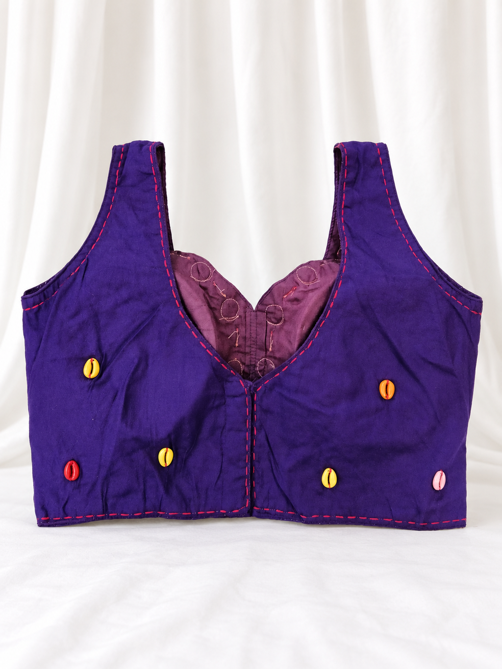 Dhol Baaje purple cowrie blouse front view