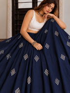 Diamond Mirror Lehenga Skirt - Navy Blue close-up