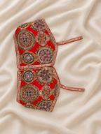 White Ajrakh patchwork Chaniya Choli blouse detail