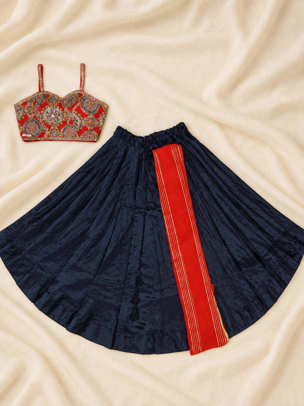 White Ajrakh patchwork Chaniya Choli full set