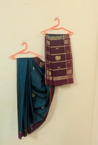 Teal Maroon Chedi Butta Saree