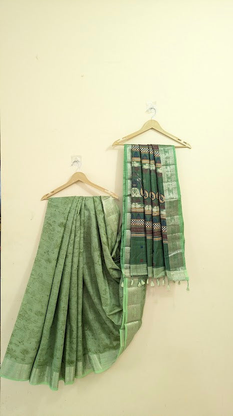 Muga Cotton Green Saree