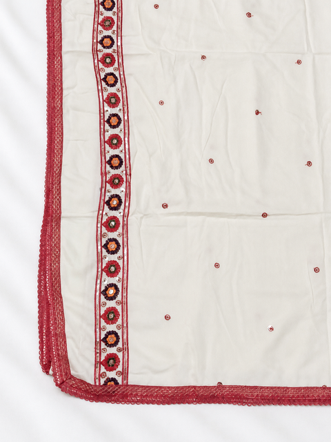 Cream dupatta with red embroidered border