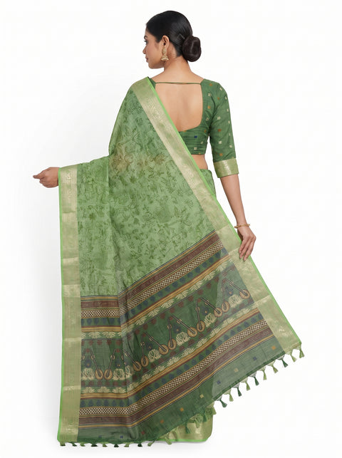 Muga Cotton Green Saree