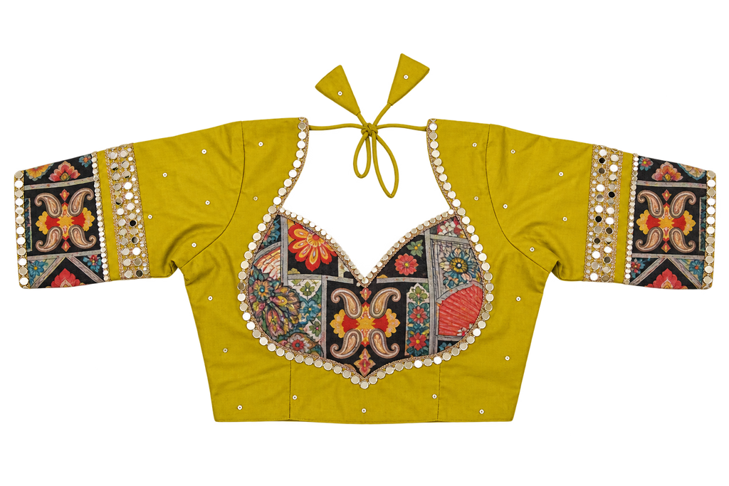 Yellow printed panel blouse front