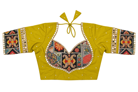 Yellow printed panel blouse front