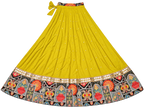 Yellow ghagara with kalash and floral print border