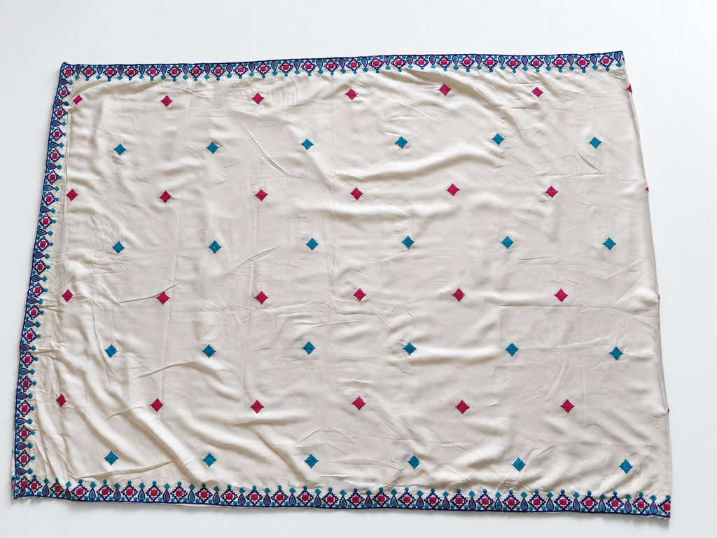 Ivory embroidered dupatta flat lay