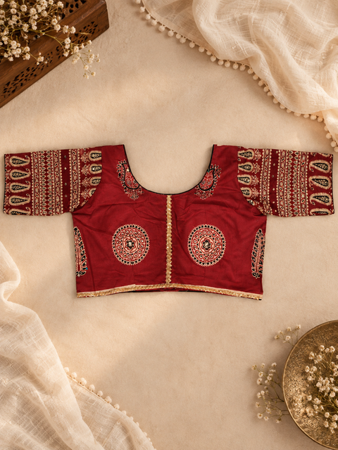 Ajrak Noor – Rust Red & Black Heritage Print Chania Choli - Plus size friendly