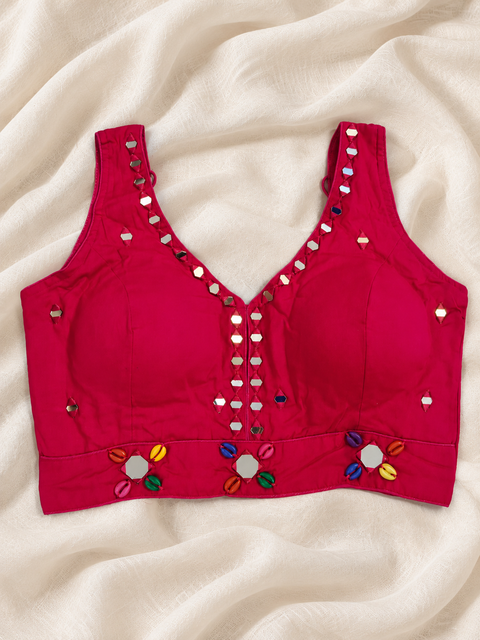 Rani Pink Mirror Work Cowrie Shells Blouse– Gulabi Leher