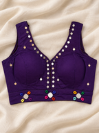 Leher Purple Mirror Work Cowrie Shell Blouse