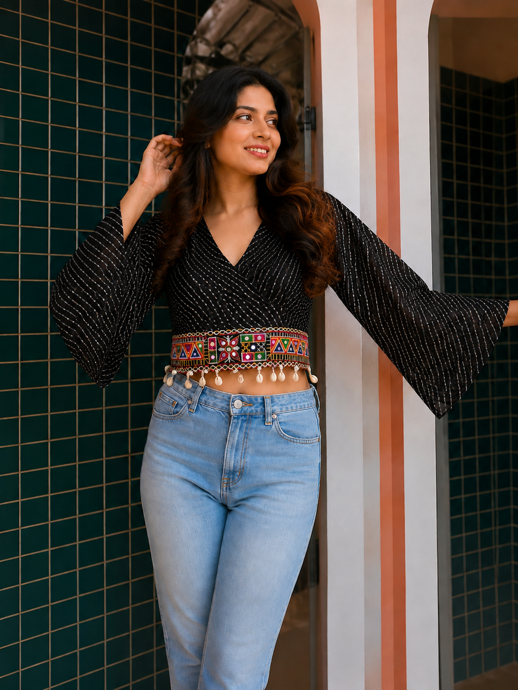 Bandeni Crop Top with Kutchhi Embroidered Belt