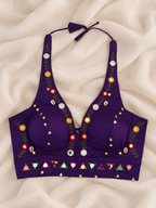 Halter Neck purple Cowrie & Mirror Work Navratri Blouse