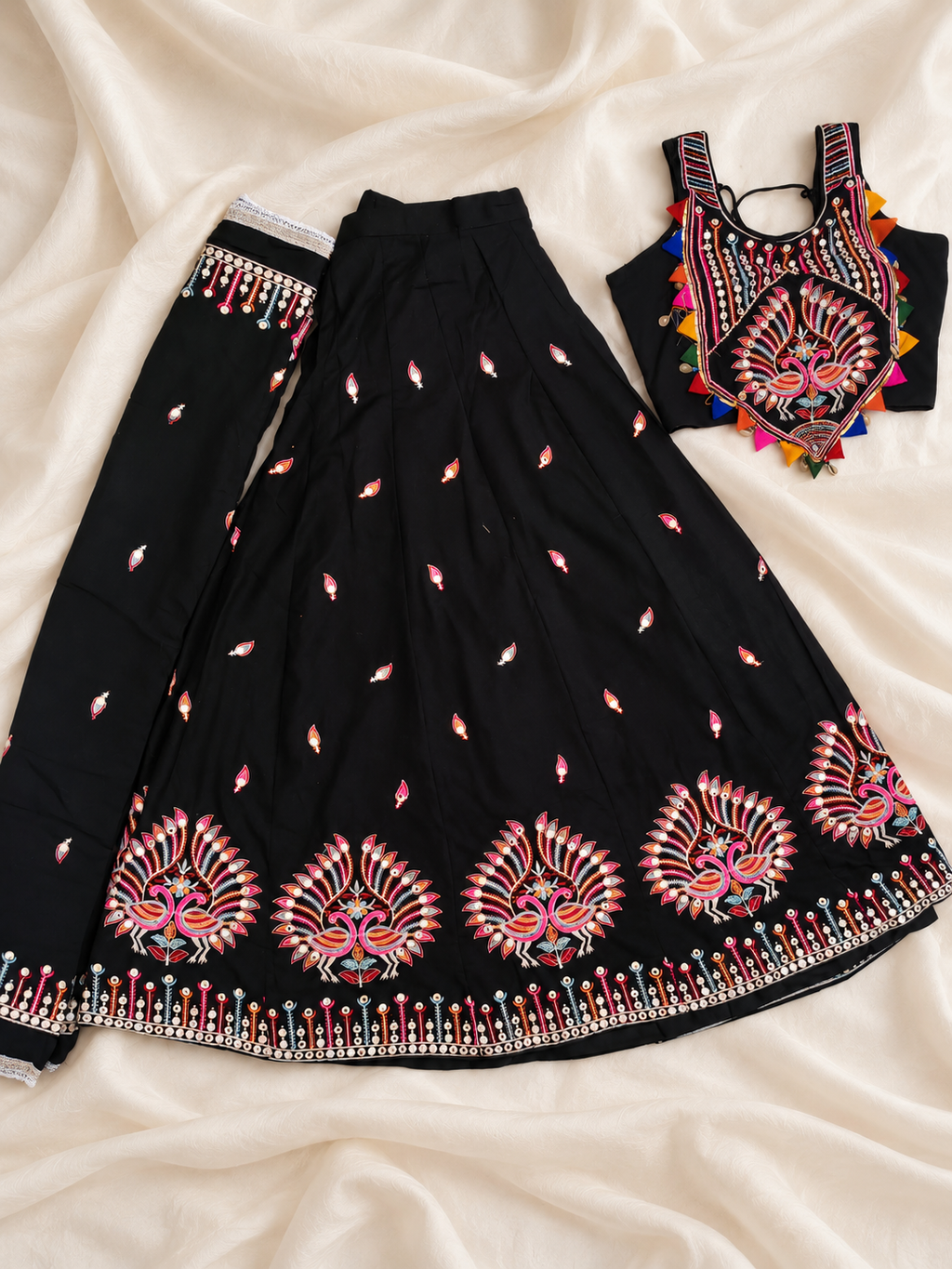 Jhumka Black Peacock Corset Chaniya Choli