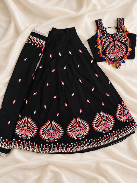 Jhumka Black Peacock Corset Chaniya Choli