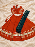 Rust Orange Mirror Work Ghagra Kids