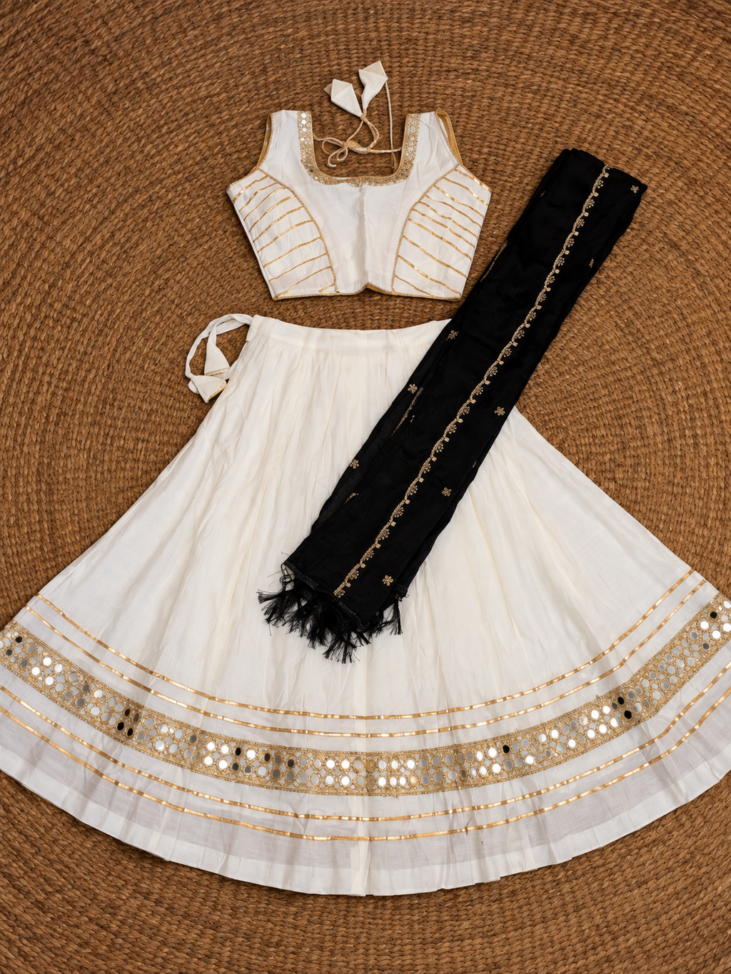 Mirror Work Kids Ghagra White