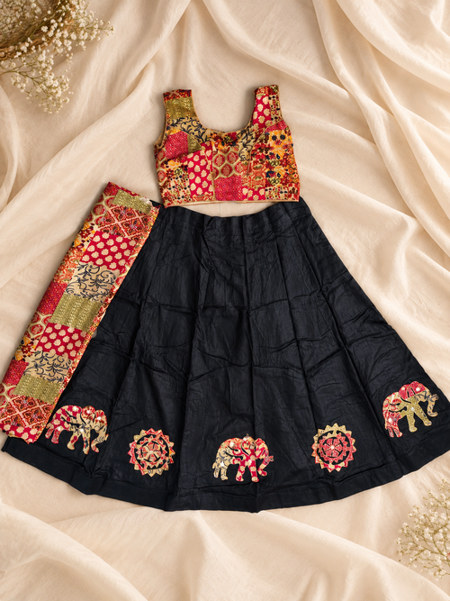 Black Ajrak Elephant Ghagra