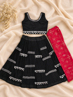 Black Ghagara With Red Dupatta Set