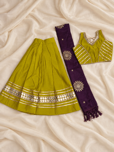 parrot yellow mirror work ghagara