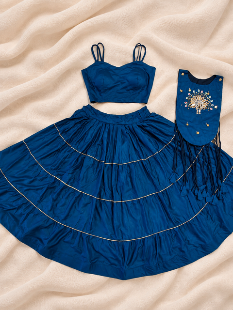 Peacock Coin Work Blue Lehenga Choli Set with Detachable Blouse Overlay | Navratri Garba Outfit