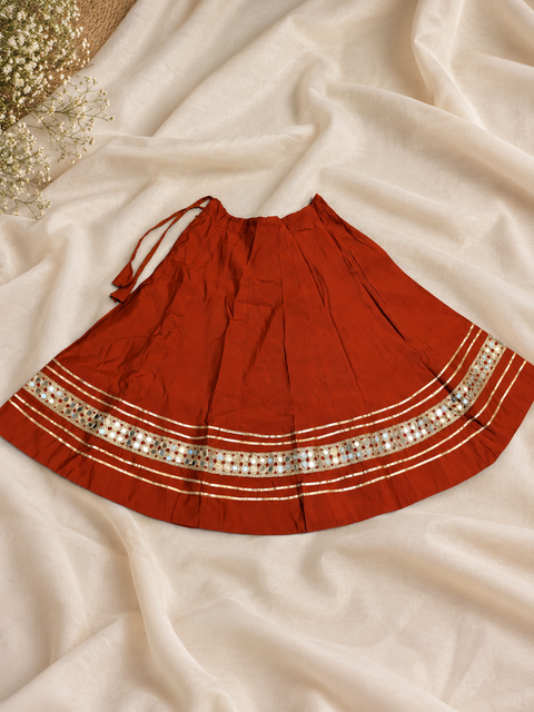 Rust Orange Mirror Work Ghagra Kids