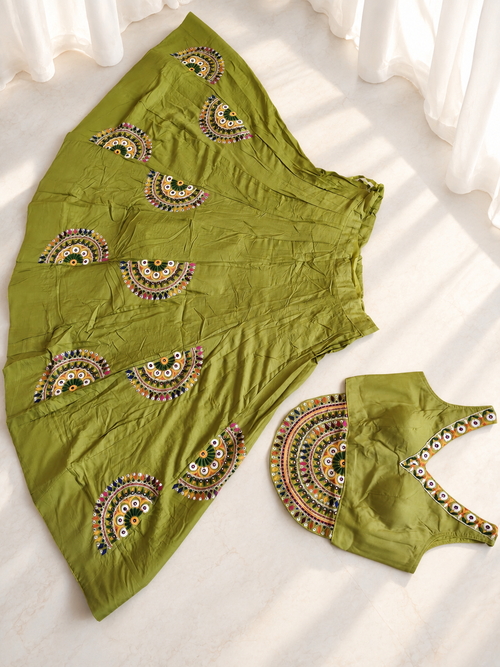 Ghoomar Rani Chakra Olive Green Half Chakra Corset Chaniya Choli product image