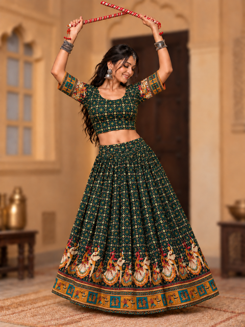 Green Gopis Dancing Chania Choli model shot