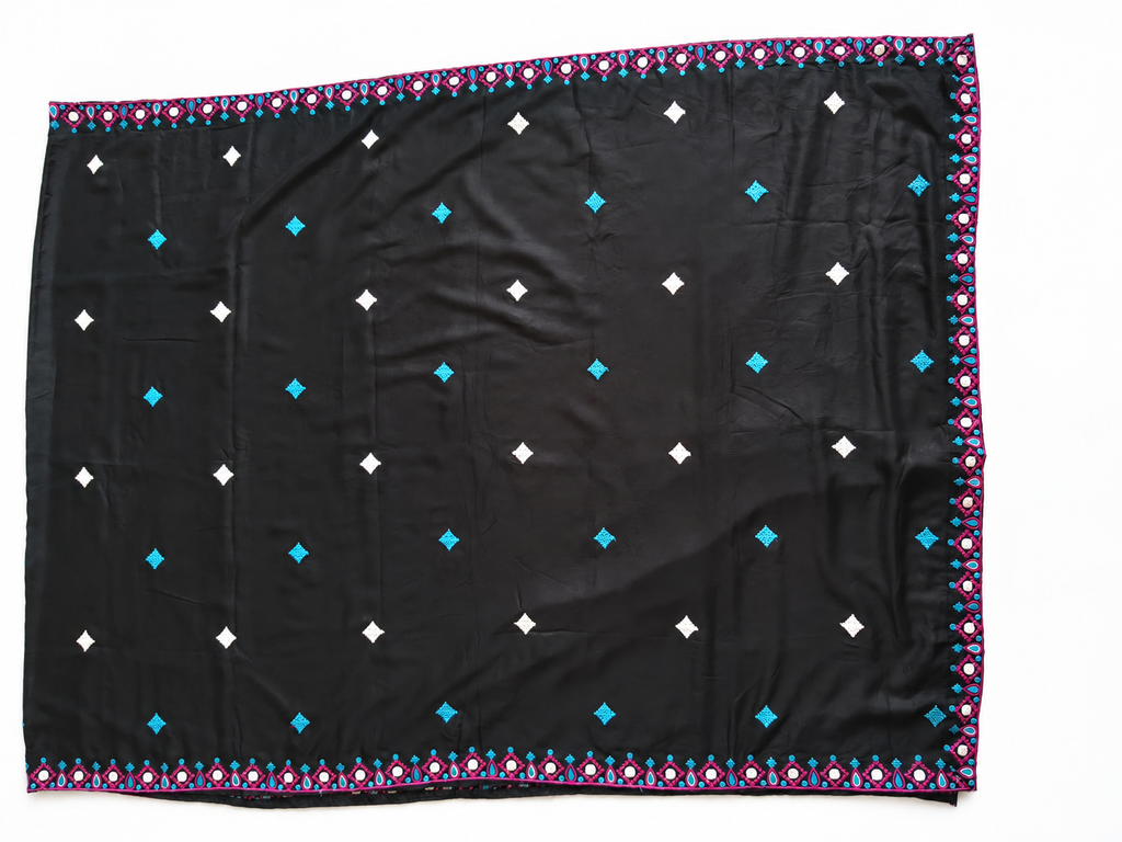 Black dupatta with turquoise pink border