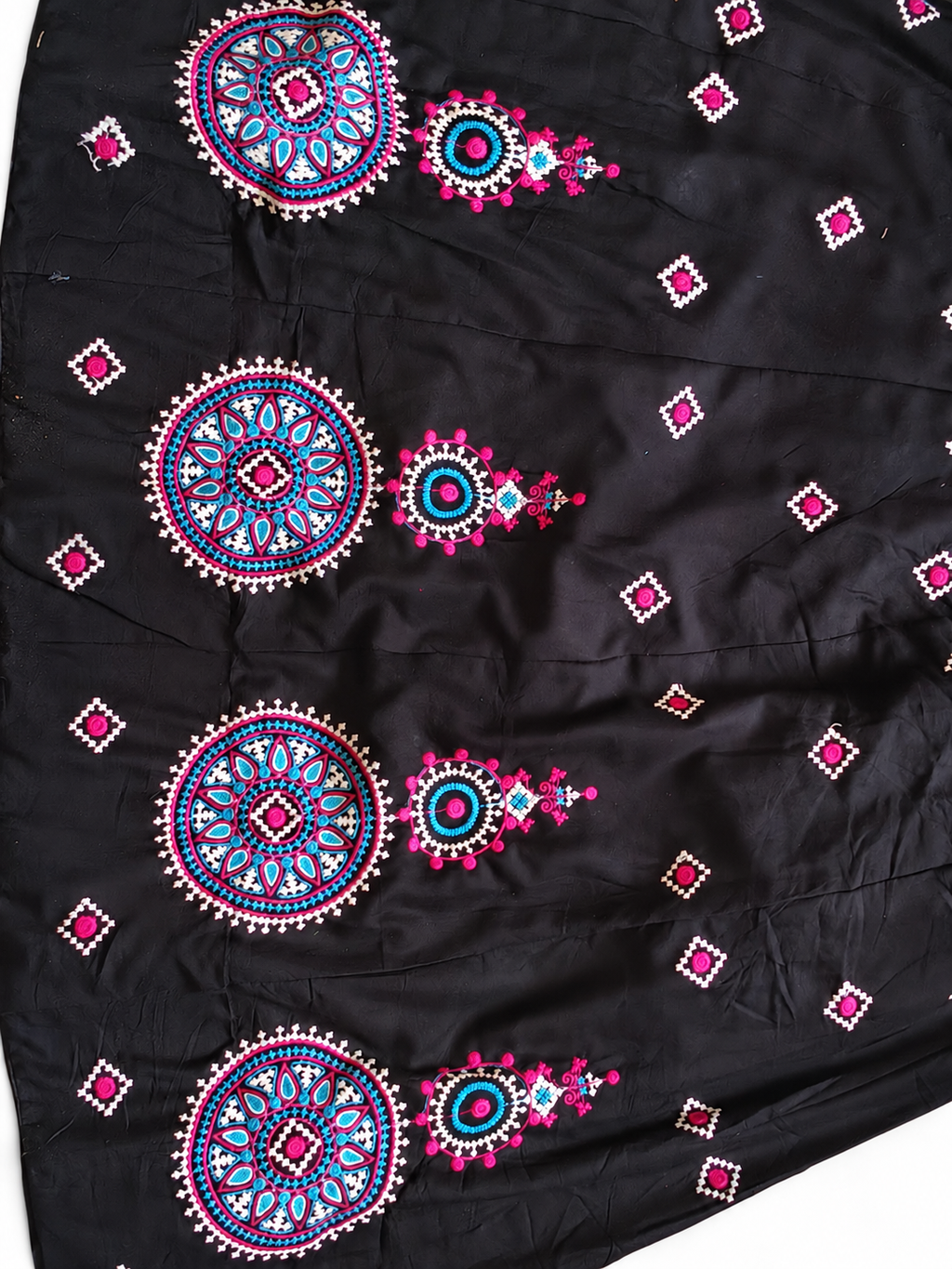Black ghagara circular embroidery detail