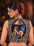 Kamariya black mirror work blouse on model, back view