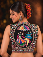 Kamariya black mirror work blouse on model, back view