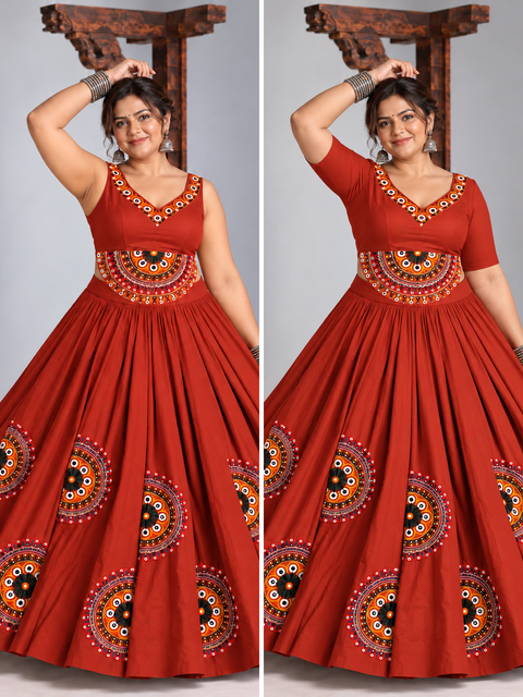 Ghoomar Half Chakra Rust Orange  Corset Chaniya Choli- Plus Size