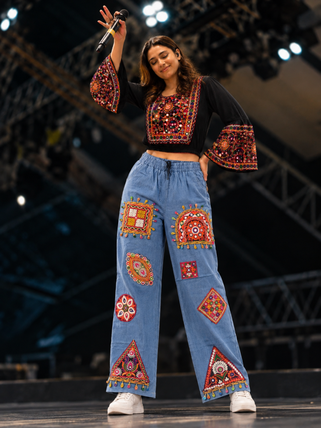 Light blue denim palazzo model view 5