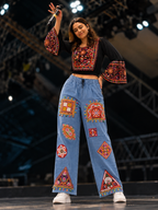 Light blue denim palazzo model view 5
