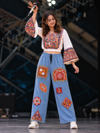 Light blue denim palazzo model view 6