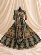 Parrot Green & Yellow Ajrak Appliqué & Sequin Work Ghagra Choli Set with Dupatta