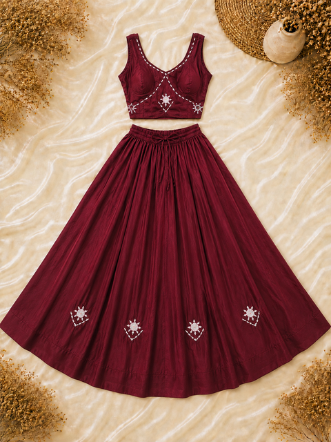 Maroon Mirror Work Chaniya Choli