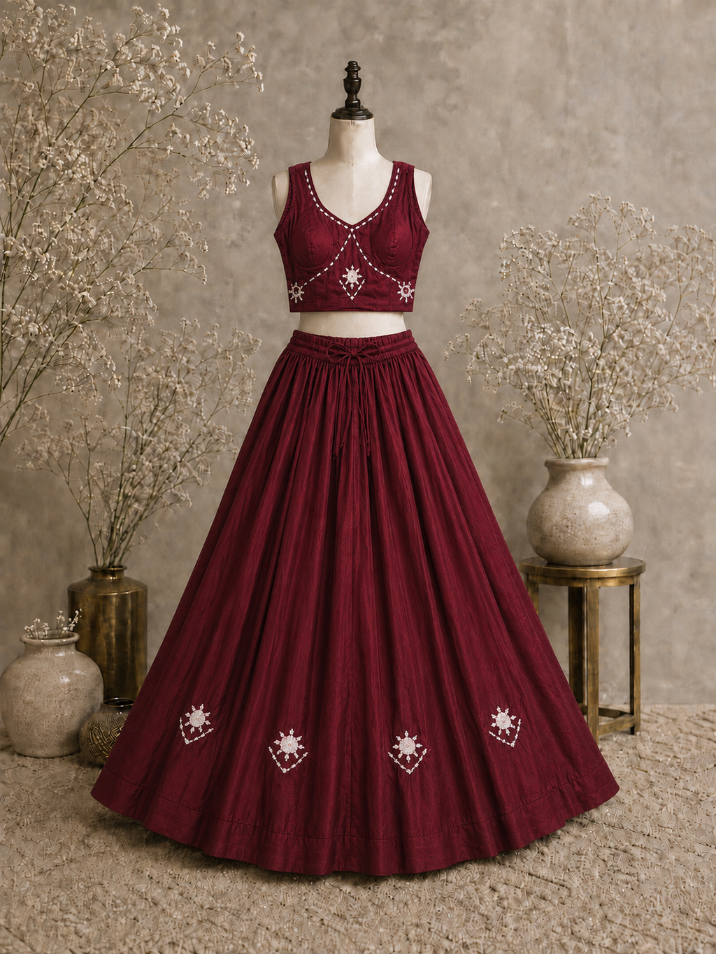 Maroon Mirror Work Chaniya Choli