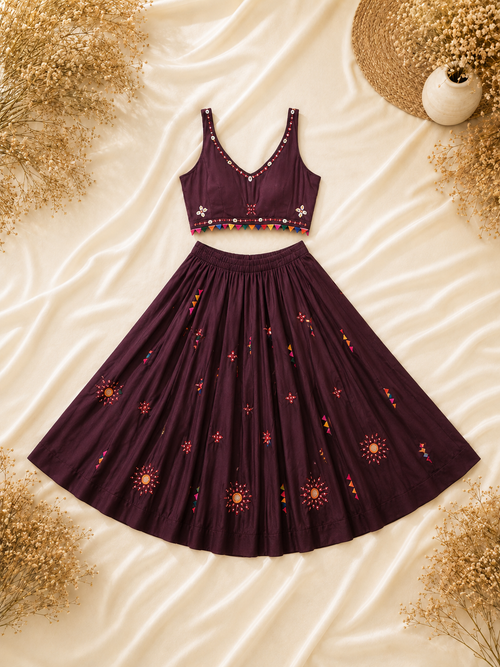 Desi Girl Bunting Maroon Mirror-Work Chania Choli
