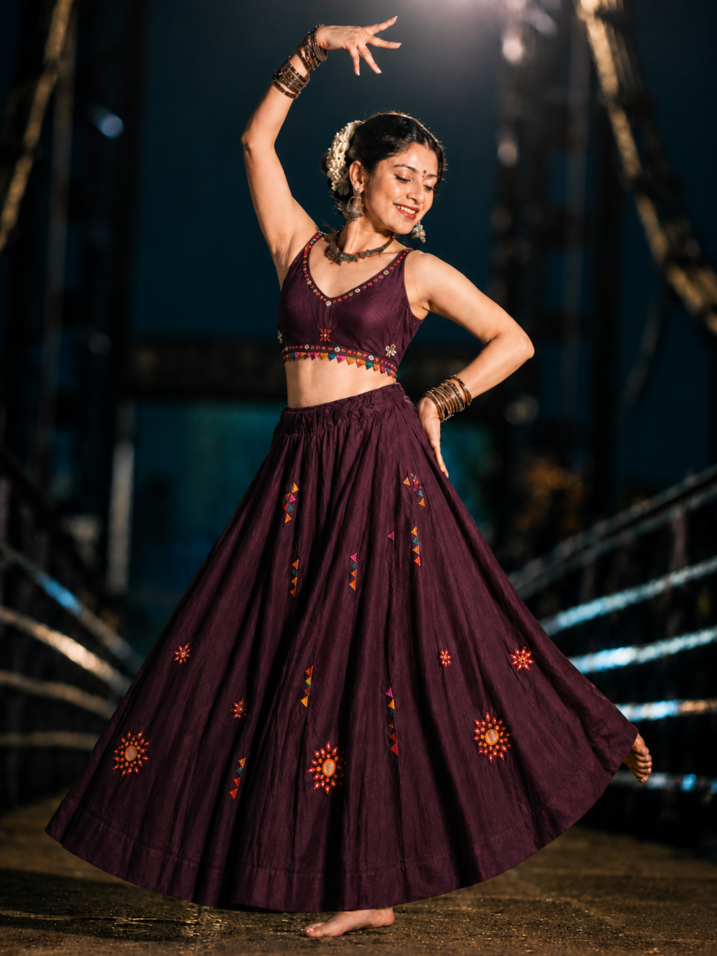 Desi Girl Coffee bunting mirror-work chania choli model view 1