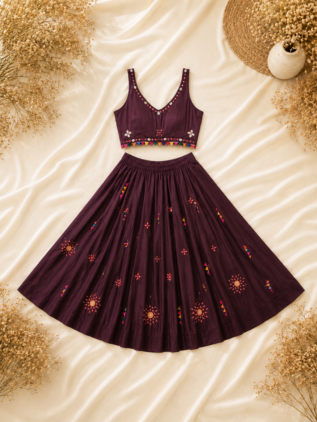 Desi Girl Coffee bunting mirror-work chania choli model view 2